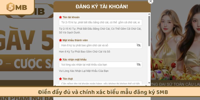 Điền đầy đủ và chính xác biểu mẫu đăng ký 5MB
